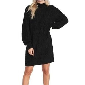 A loves A Sweater Mini Dress Balloon Sleeve Mock Neck Black Knit Womens Medium